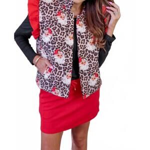 NEW JESS LEA santa safari chic puffer vest in red
